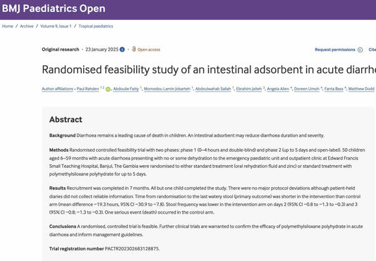 Enterosgel randomised feasibility study acute diarrhoea children under 5 The Gambia BMJ Paediatrics Open 2025 Allen Rahden significant reduction diarrhoea duration