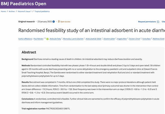 Enterosgel randomised feasibility study acute diarrhoea children under 5 The Gambia BMJ Paediatrics Open 2025 Allen Rahden significant reduction diarrhoea duration