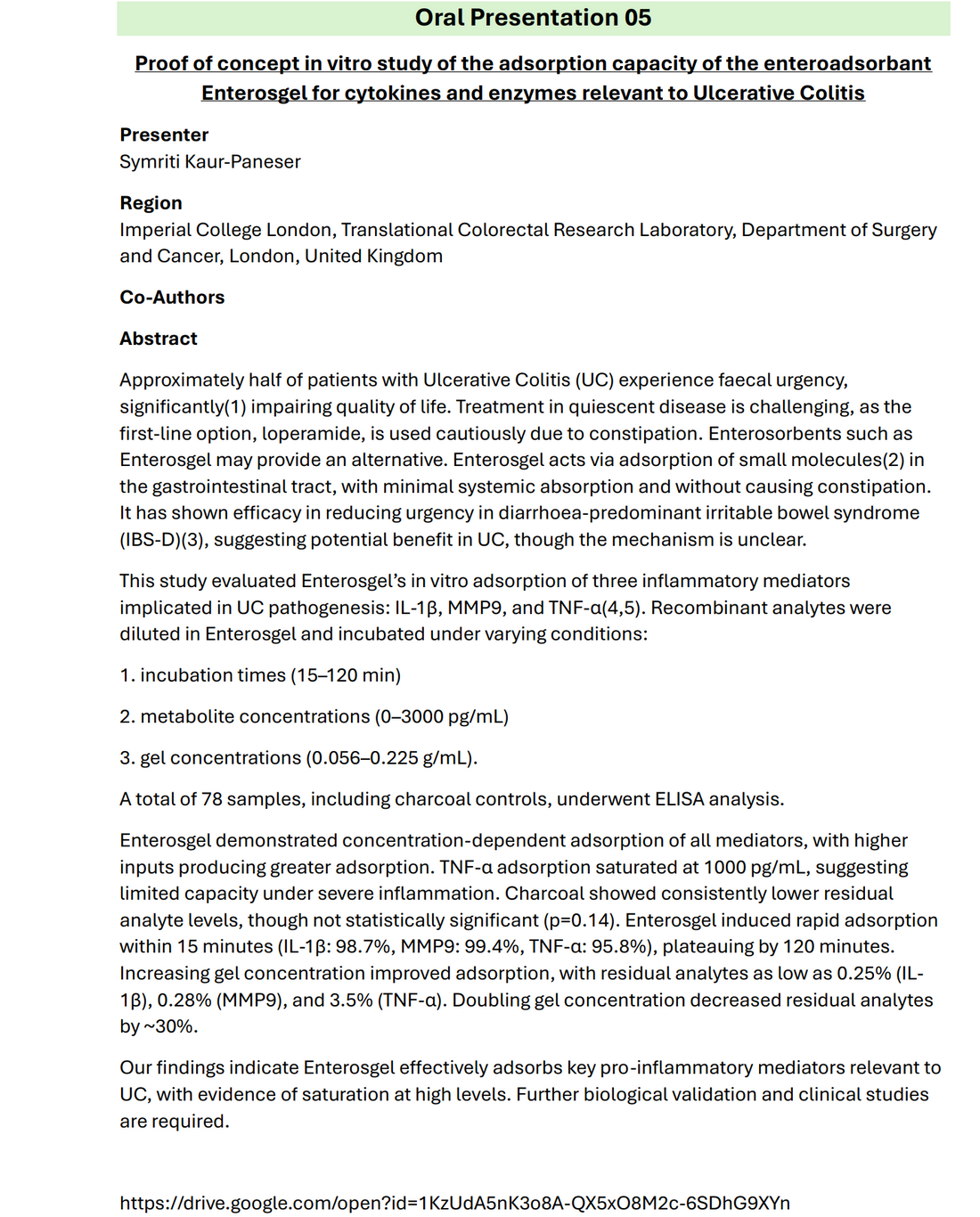 2025: Imperial College London — Ulcerative Colitis Key Inflammatory Molecules Adsorbed by Enterosgel®