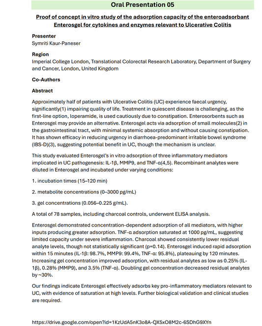 2025: Imperial College London — Ulcerative Colitis Key Inflammatory Molecules Adsorbed by Enterosgel®