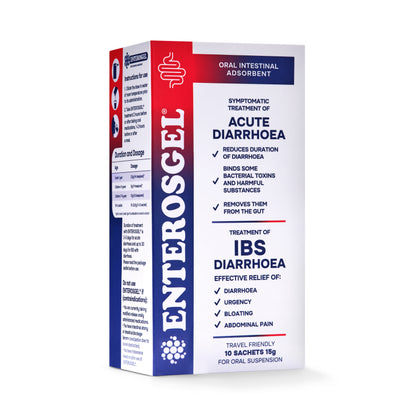 Box of Enterosgel with red and blue design on a white background